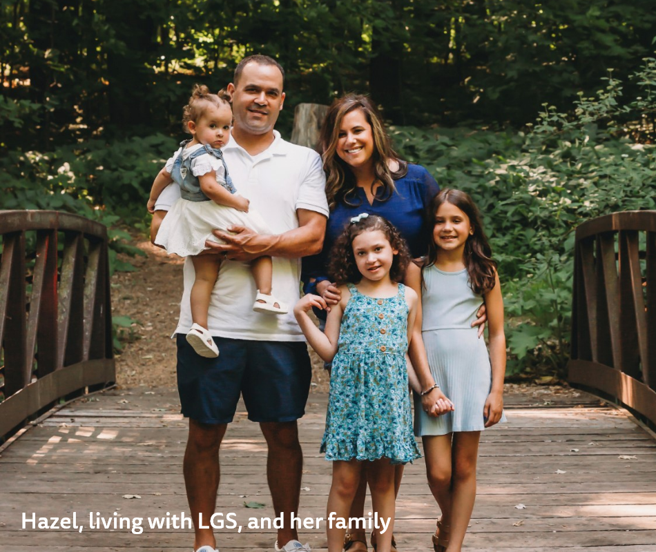 Image of Hazel, living with Lennox-Gastaut syndrome, and her family.