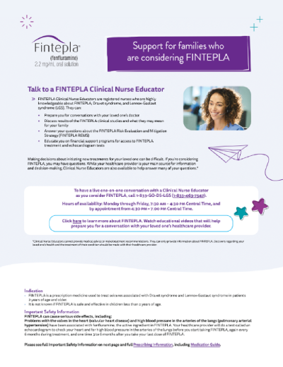 FINTEPLA® Clinical Nurse Educator (CNE) flashcard.