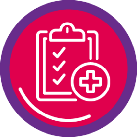 Icon of a clipboard with a medical cross to view Fintepla efficacy.