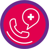 Icon of a old-style telephone receiver with a medical cross in a speech bubble for the  Zogenix Central pharmacy partner, AnovoRx