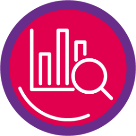 Icon of a magnifying glass on a bar graph for viewing FINTEPLA efficacy